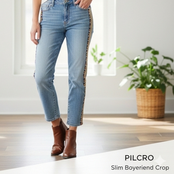 Pilcro Denim - Pilcro Slim Boyfriend Crop Jeans Petite 25 Embroidered Side Stripe EUC